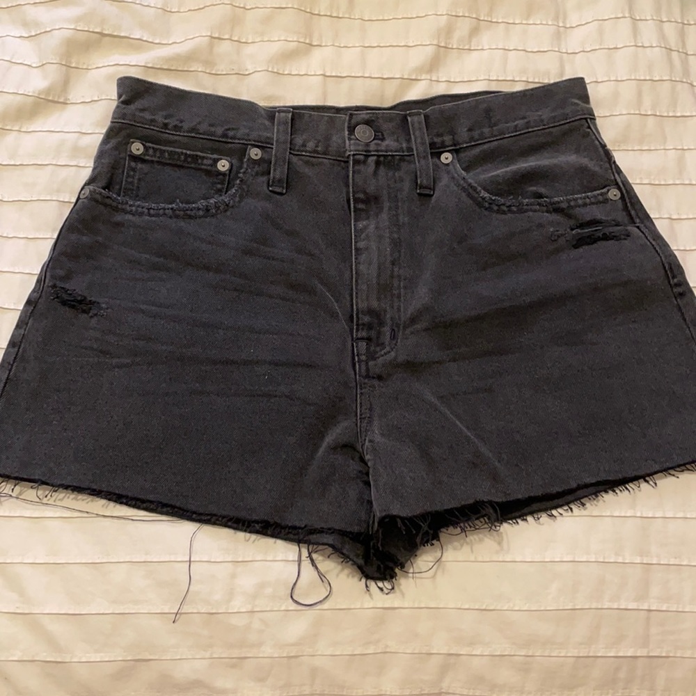 Madewell Distressed Black Denim Shorts
